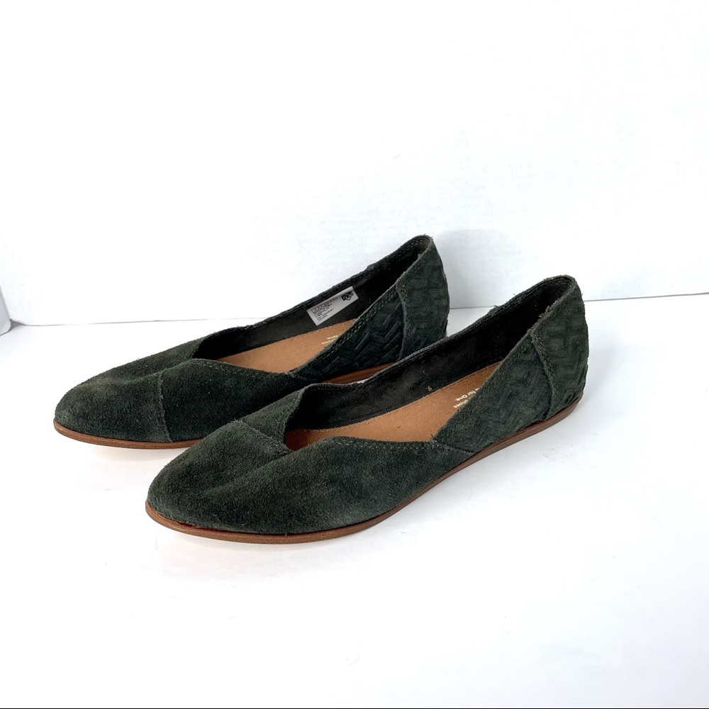 Toms Dark Green Suede Flats